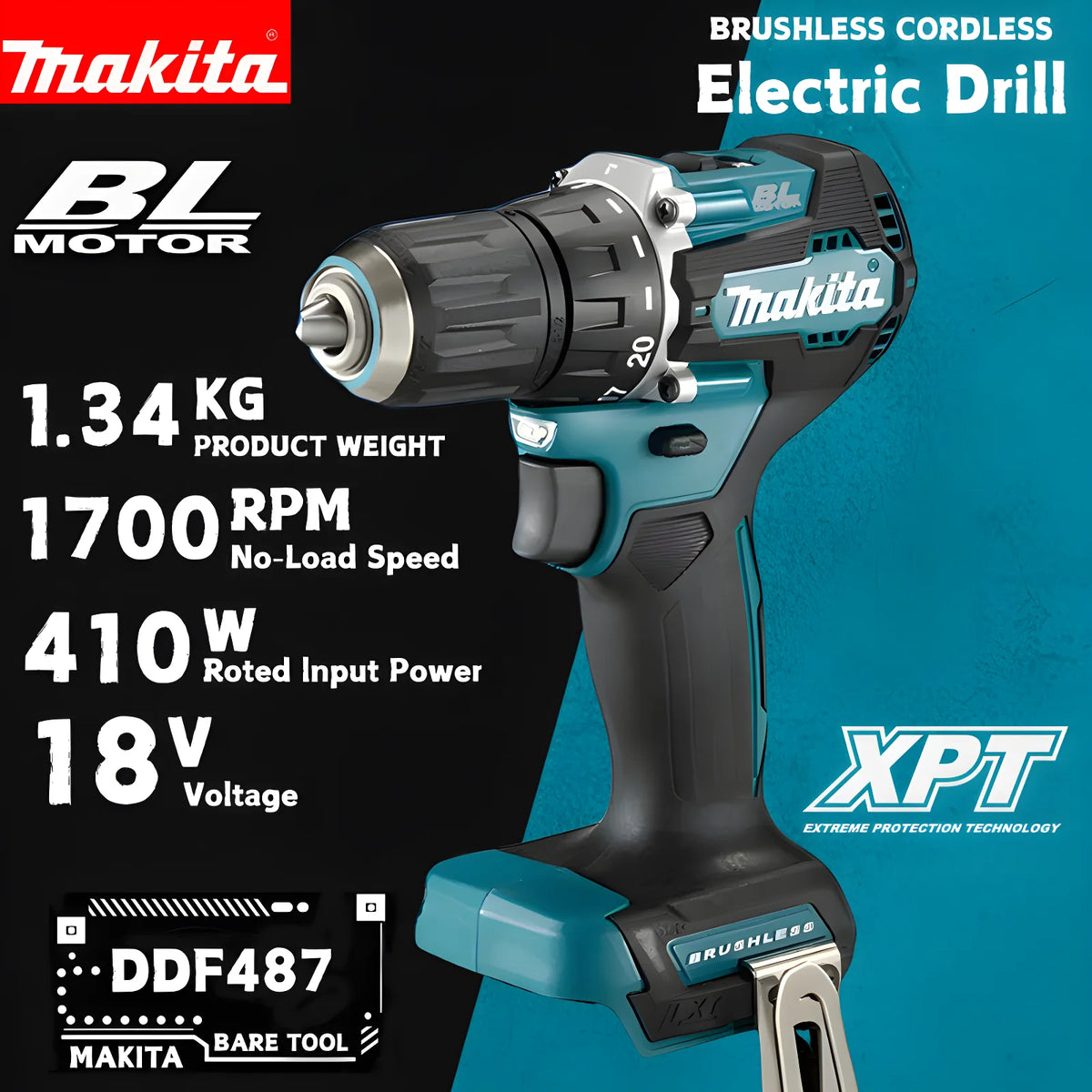 Makita DDF487 18V Brushless Cordless Drill Driver Compact High Torque Variable Speed Woodworking Power Tool for Makita Battery