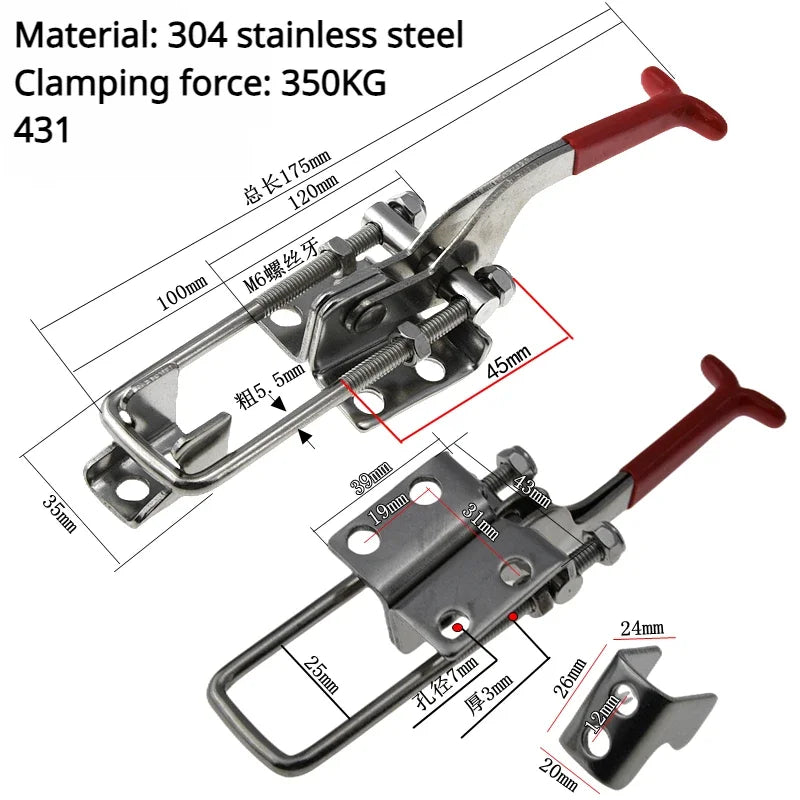 304 Stainless Steel / Iron galvanized Quick Fixture Adjustable Buckle Lock Clamp Box Buckle Horizontal Fixture Door Bolt Clamp