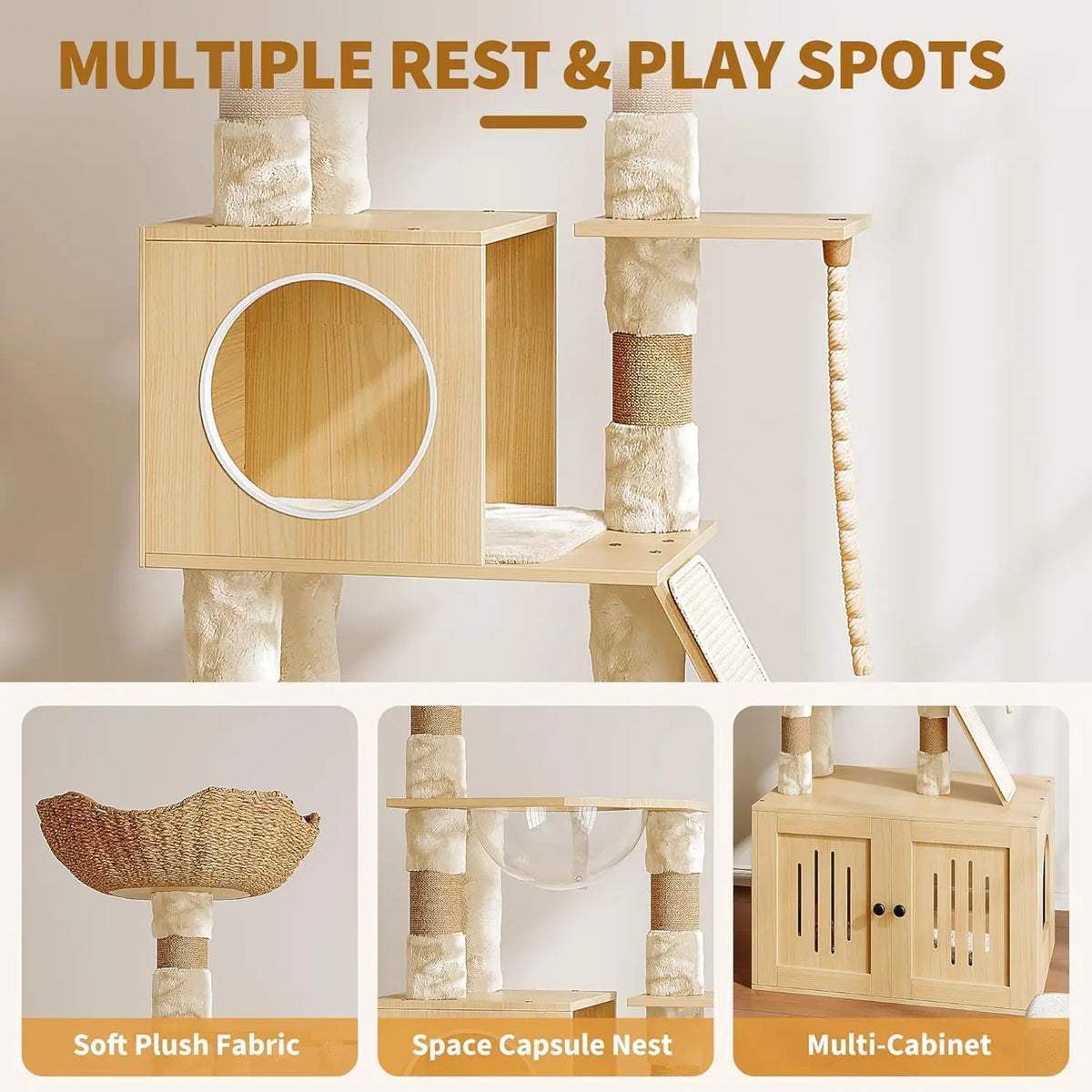 66.9-Inch Tall Cat Tree with Litter Box Enclosure, Cat Condo, Multi-Level Perches & Scratching Posts for Cats