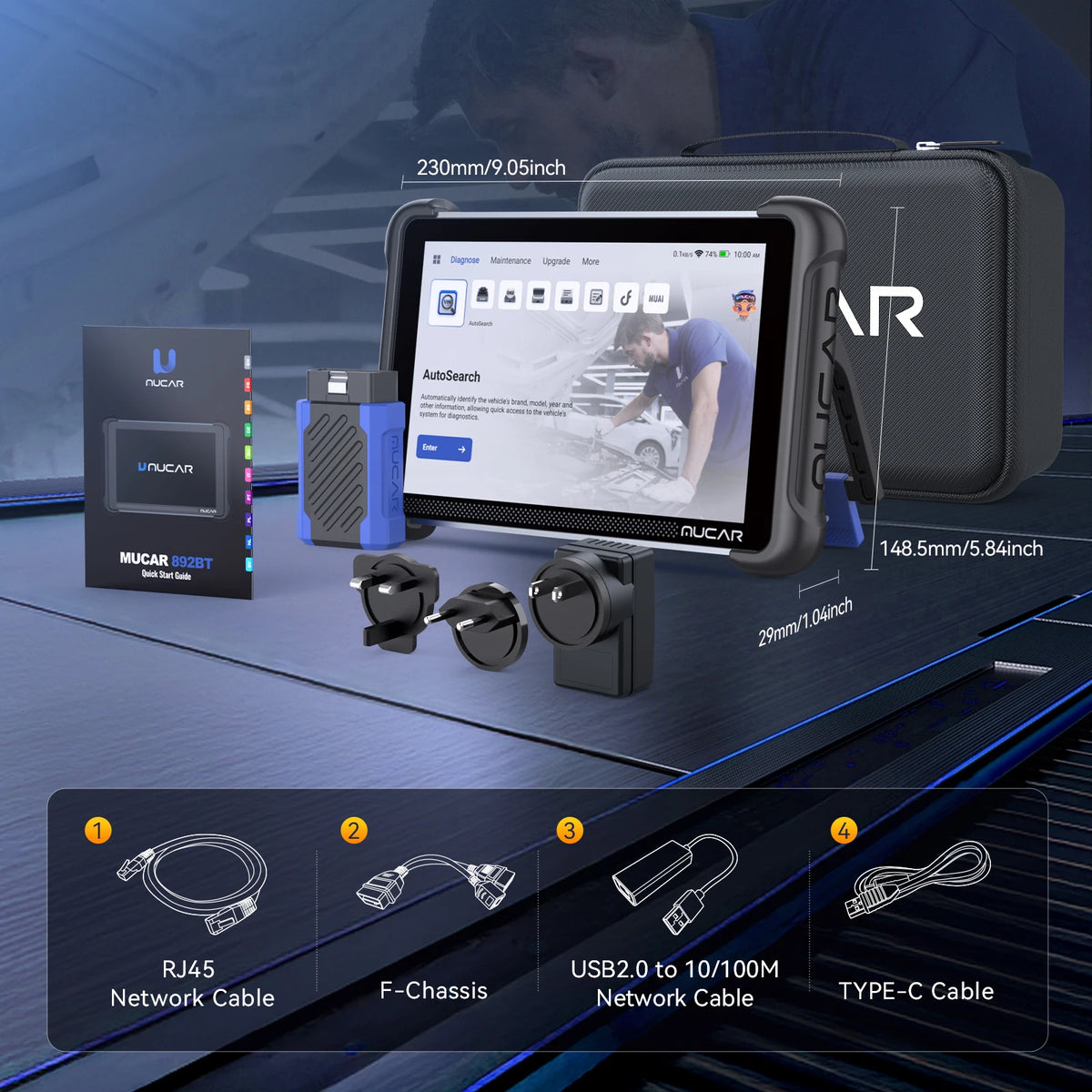 MUCAR 892BT Car Diagnostic Tool AI Full System Scanner Tool 35 Reset ECU Coding Bi-Directional CANFD&Doip Lifetime Free Update