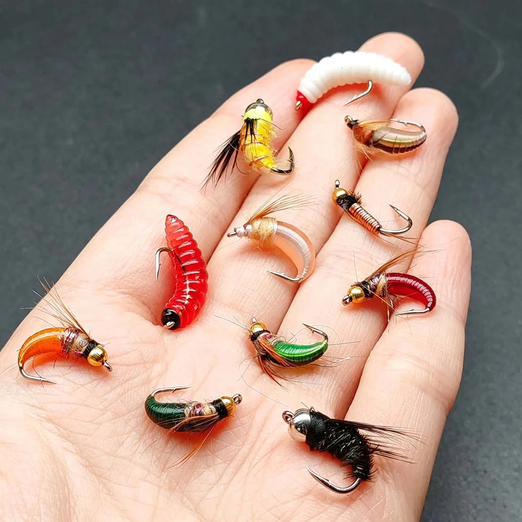 Fly Fishing Flies Kit, 2Boxes Bundle(Total 64Pcs Flies) Dry and Wet Flies, Nymphs, for Trout Bass Salmon with Flies Box