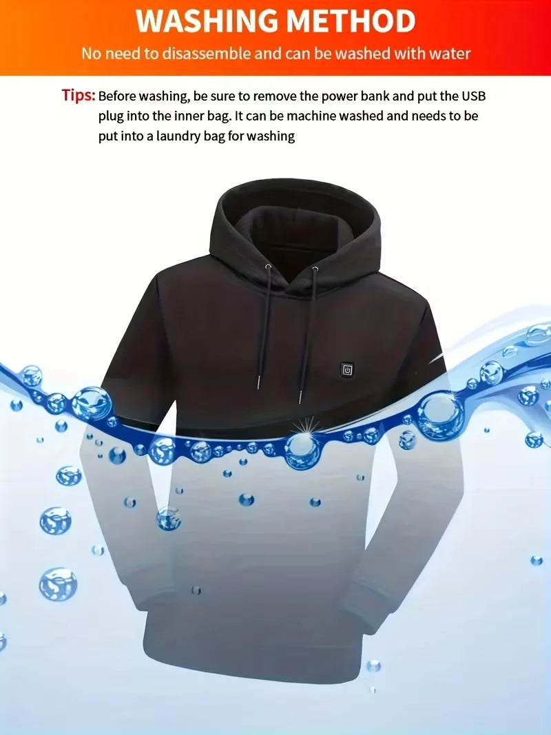 Men's Winter Electric Heated Hoodie Smart Thermo Sweatshirt Adjustable 3 Levels Heat Not including Power Bank for Outdoor Commuting Camping