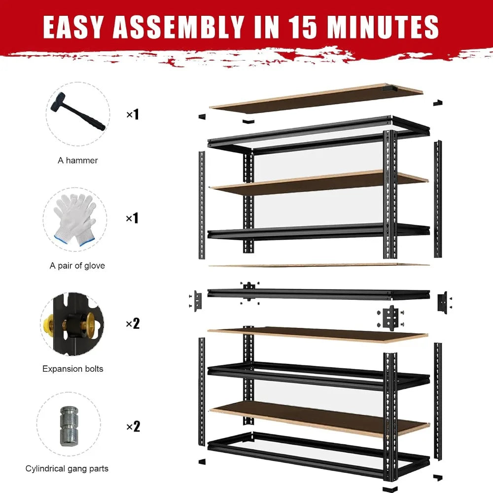 2 Pack Heavy Duty Storage Shelves, Garage Shelving Units, 2400LBS Capacity
