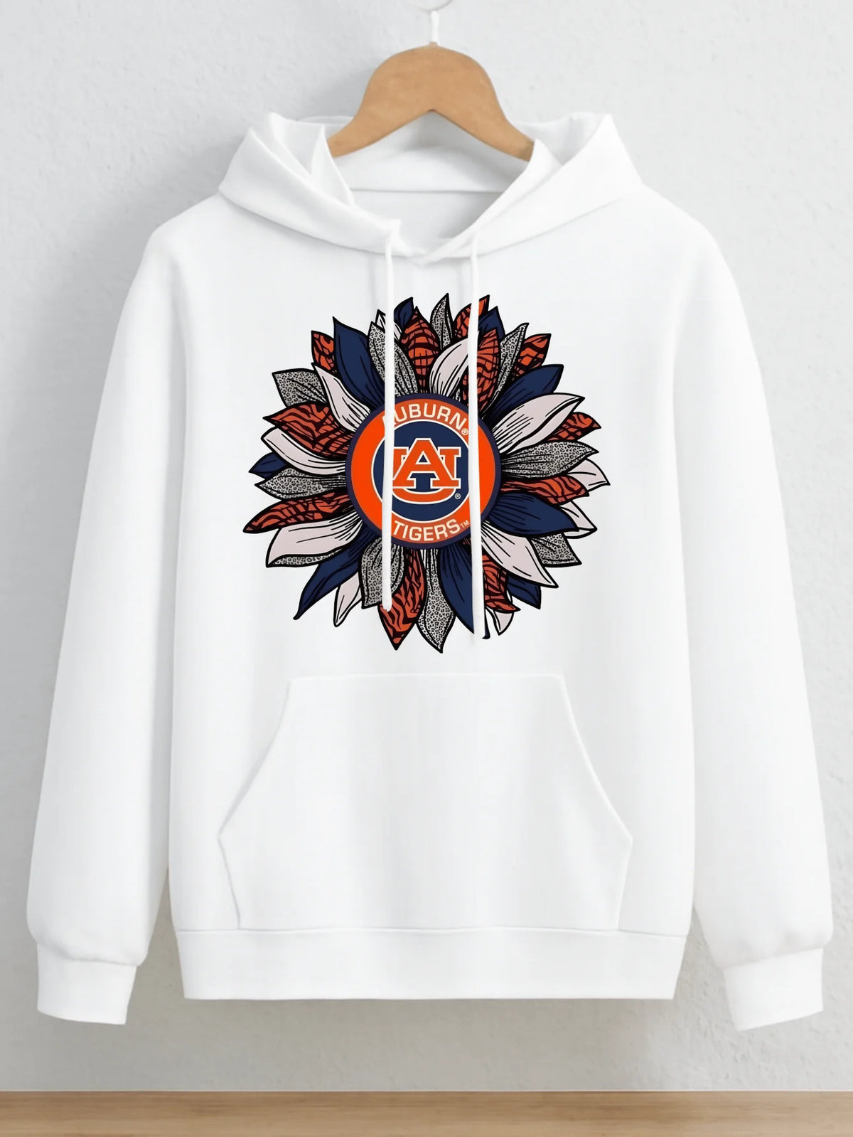 Men Hoodie Sweatshirt Casual Sport Wear Autumn Winter - Auburn Tigers Floral Logo Print Design - Unisex Comfortable Lightweight Pullover For Everyday Wear Outdoor Activities And College Spirit Showcasing
