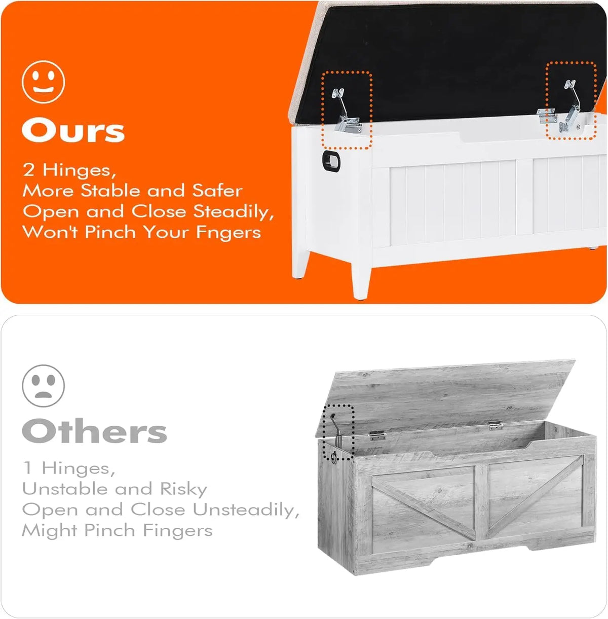 GAOMON Storage Bench with Cushion, 39.4 Inch Large Wooden Chest with Safety Hinges, Flip-Top Entryway Shoe Bench & Living Room Storage Trunk, Easy Assembly, Holds 260 lbs, White
