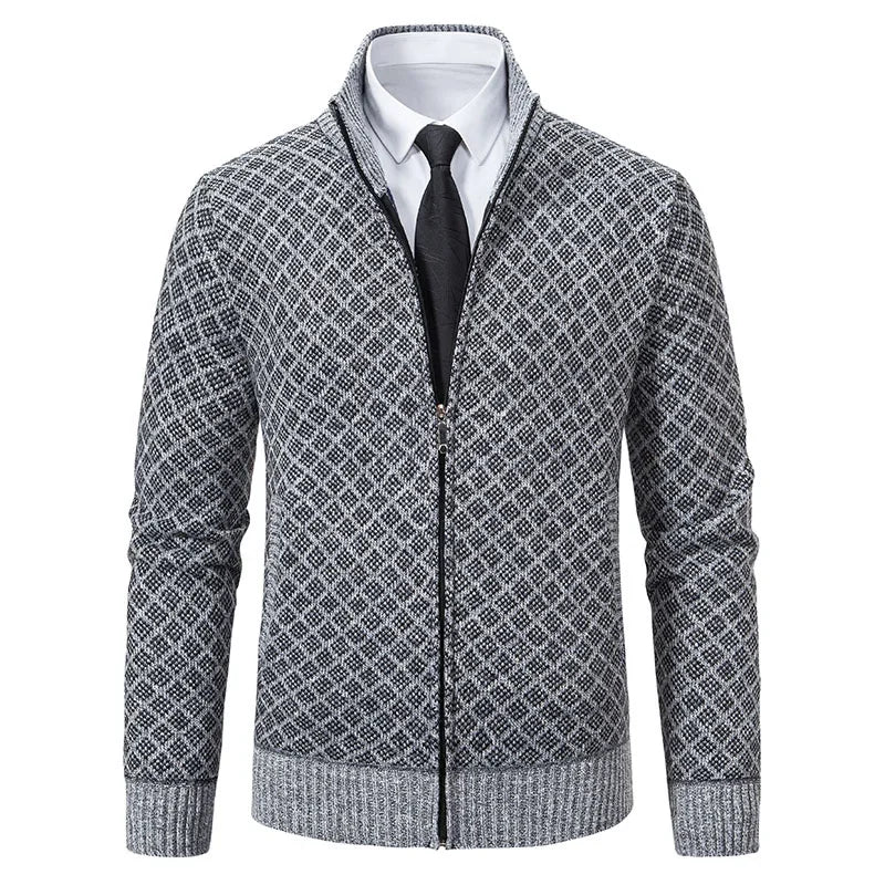 2026 Men's Casual High Collar Long Sleeve Knitted Top with Velvet Warmth for Autumn and Winter Fashion Multi Functional Jacket