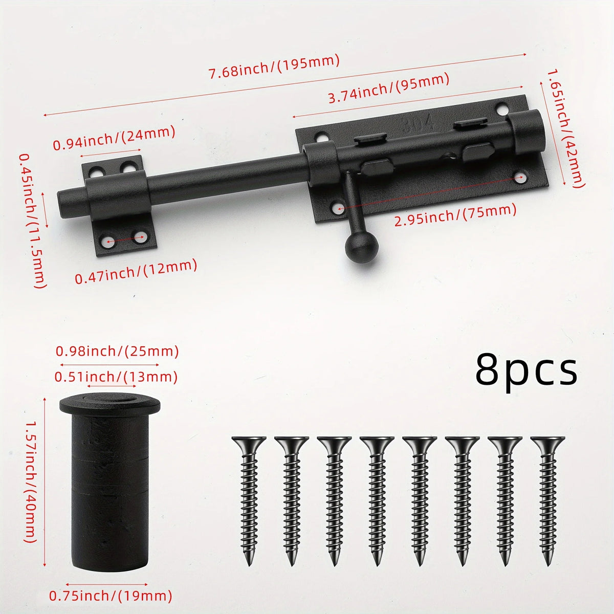 Sliding Bolt Latch Hardware：Cylindrical Bolt Latch，Heavy Solid 304 Stainless Steel，Black Surface，Applicable  Outdoor Latches