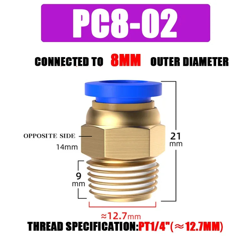 10/50PCS PC Pneumatic Quick Connector 4-12mm Push In Fitting for 1/8" 1/4" 3/8" 1/2" BSPT Thread Air Hose & Tube,Industrial Use