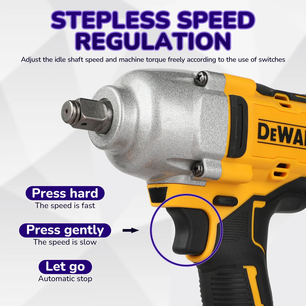 Dewei DCF900 20v Wireless impact wrench, High torque Brushless Impact Gun, 1/2 Universal battery electric tools
