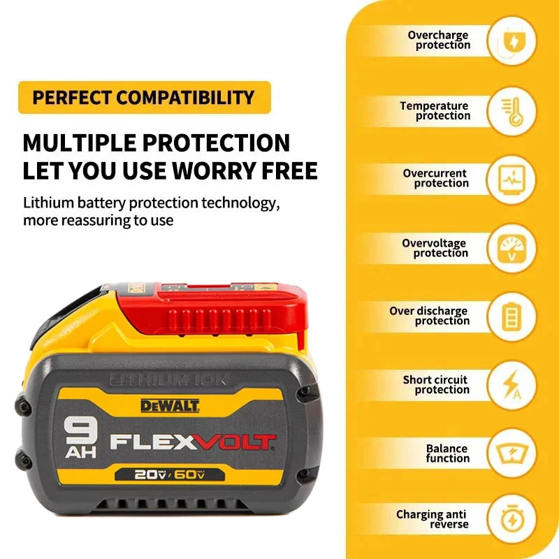 Authentic Dewalt Battery DCB609 60V/20V Max 9.0Ah Li-Ion FlexVolt Battery, High Power 180Wh Rechargeable Li-Ion 18V/54V Battery