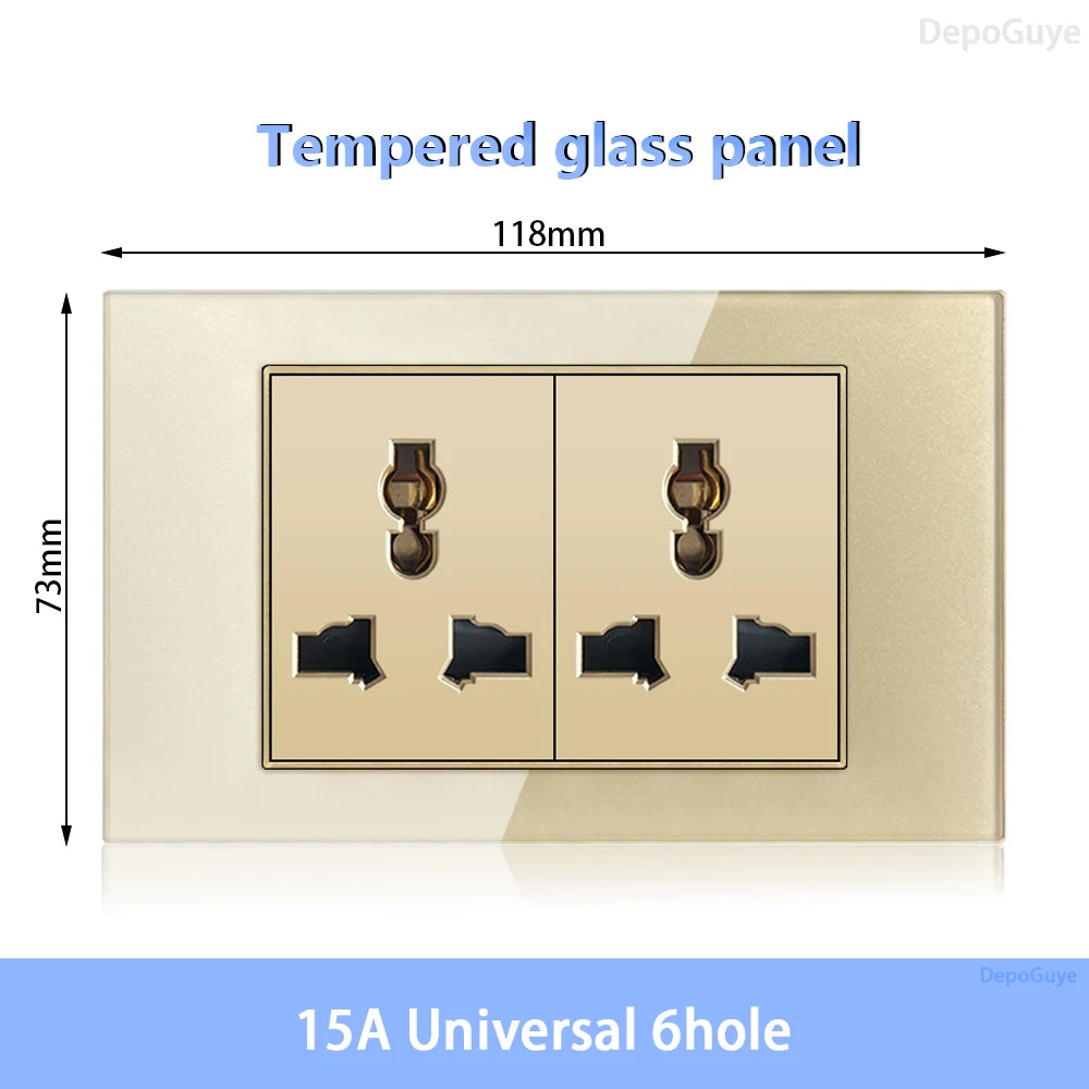 American Standard Dual Wall Usb Plug Socket, Household Mexico US Tempered Glass Light Switch Outlet Adapter Type-C Fast Charging