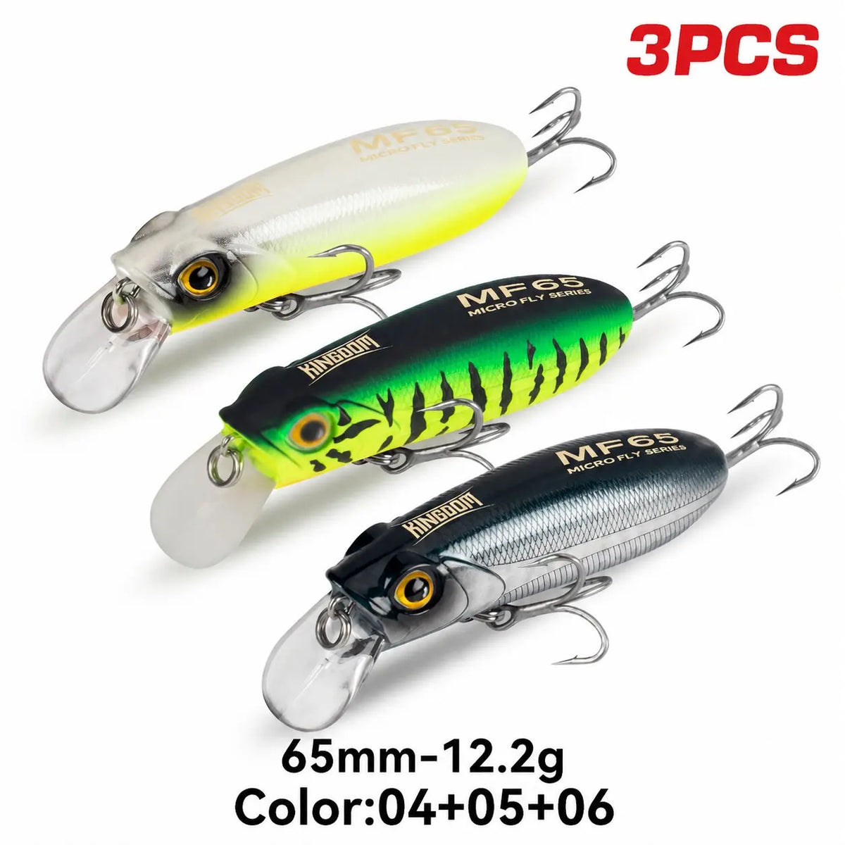 KINGDOM 3PCS Micro-Fish Scales Series Crankbait Lures, Mini Fishing Lure 55mm/65mm Lightweight Hard Bait with Realistic Scale Pattern, Floating Slow Sinking Minnow Baits for Bass Trout Freshwater Fishing