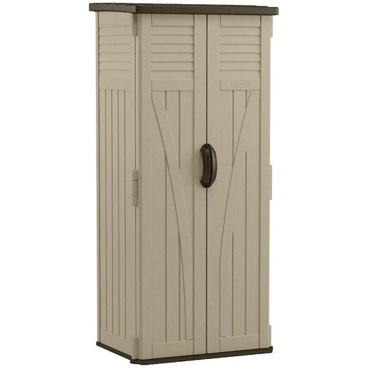Vertical Shed, Compact Outdoor Storage System, 22 Cu. Ft. Capacity, Sand & Mustang - Lockable Multi-Wall Resin, Custom