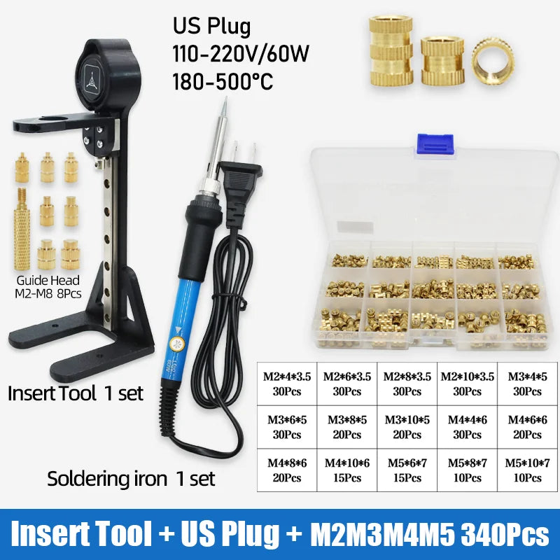 Heat Set Insertion Tool M2 M3 M4 M5 M6 M8 Brass Thread Insert Nut Soldering Iron Tip Copper Embedded Kit for Plastic 3d Printing