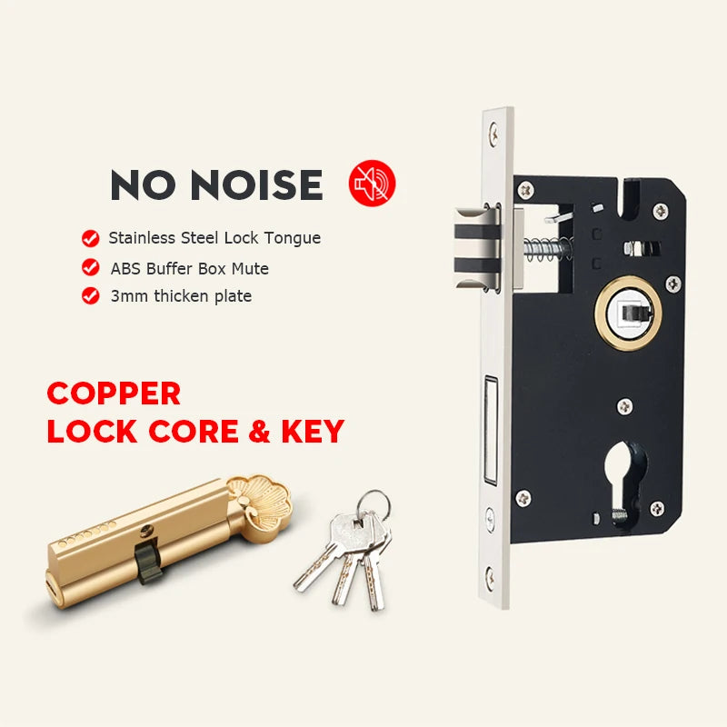 European Style Mute Room Door Lock Handle Fashion Interior Door Knobs Lock Luxurious Anti-Theft Gate Lock Furniture Hardware