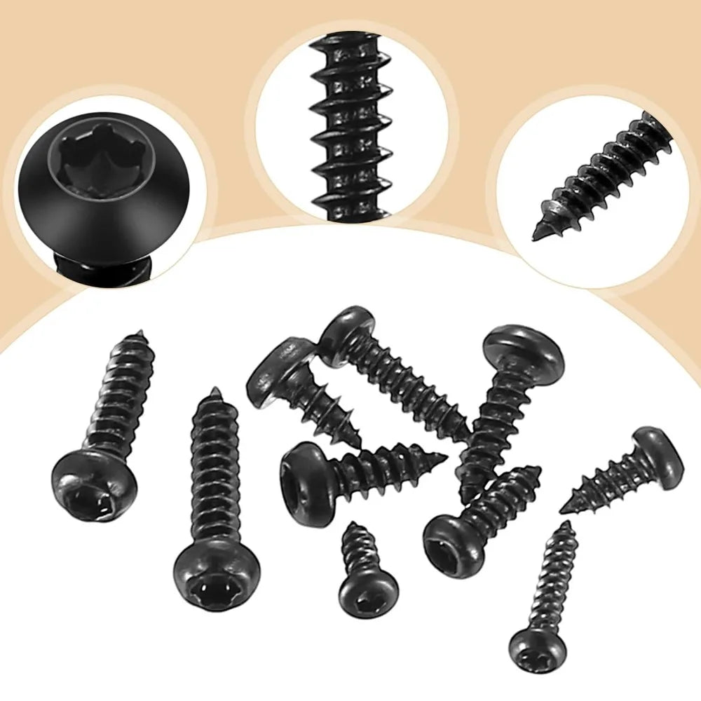 600Pcs M2 M3 M2.6 M2.3 Torx Pan Head Self Tapping Screws Set Small Black Round Head Torx Screw Carbon Steel Screws Hardware Tool