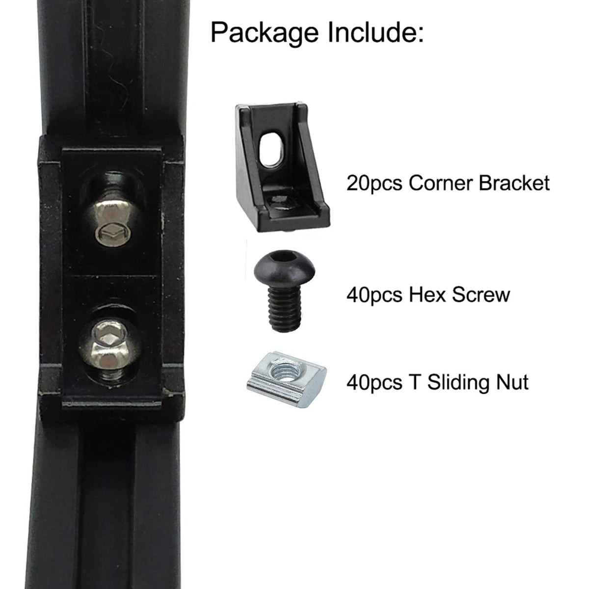 100PCS 2020 Aluminum Profile Connector Set: 20pcs Corner Bracket + 40pcs 20 Series M5 T-slot Nuts + 40pcs M5x8mm Hex Socket Cap