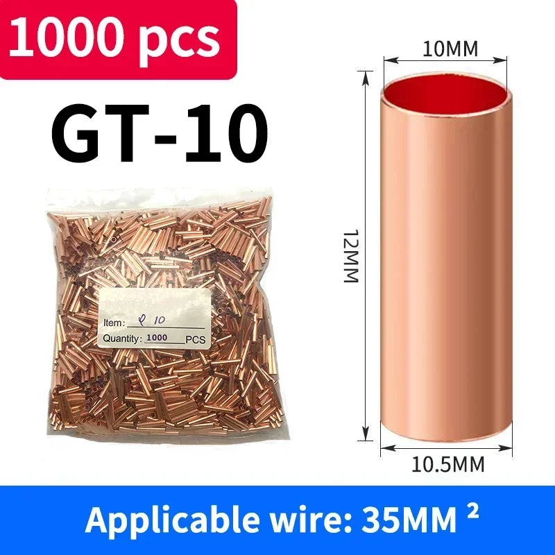 1000Pcs GT Copper Connecting Pipe Wire Joint Connector φ1.5/2/2.5/3/4/5/6/7/8/10mm Cold Crimping Terminal Red Copper And Pliers