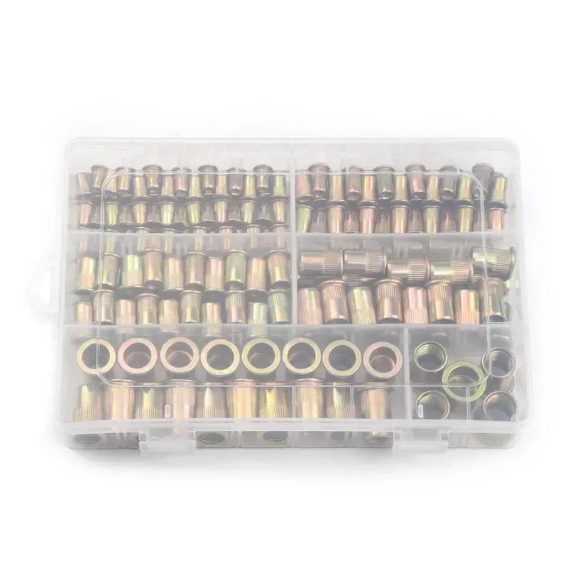 100/165/210PCS Rivet Nut Set Flat Head Threaded Rivet Insert Cap Nut Cover Blind Rivet Nut Rivnut Kit M3 M4 M5 M6 M8 M10 M12