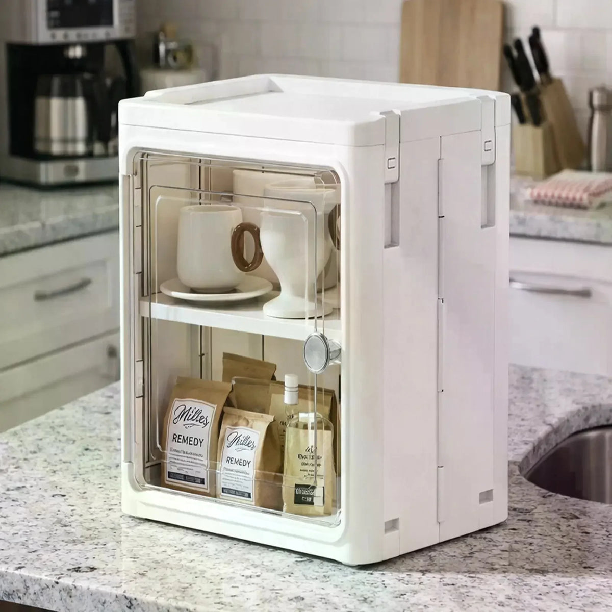 Nifogo Square Modern Collapsible 5-Tier Plastic Storage Bins with Lids - Stackable Organiser with Wheels, Clever Storage, Stacks to Save Room for Living Room, Office (157cm, White)