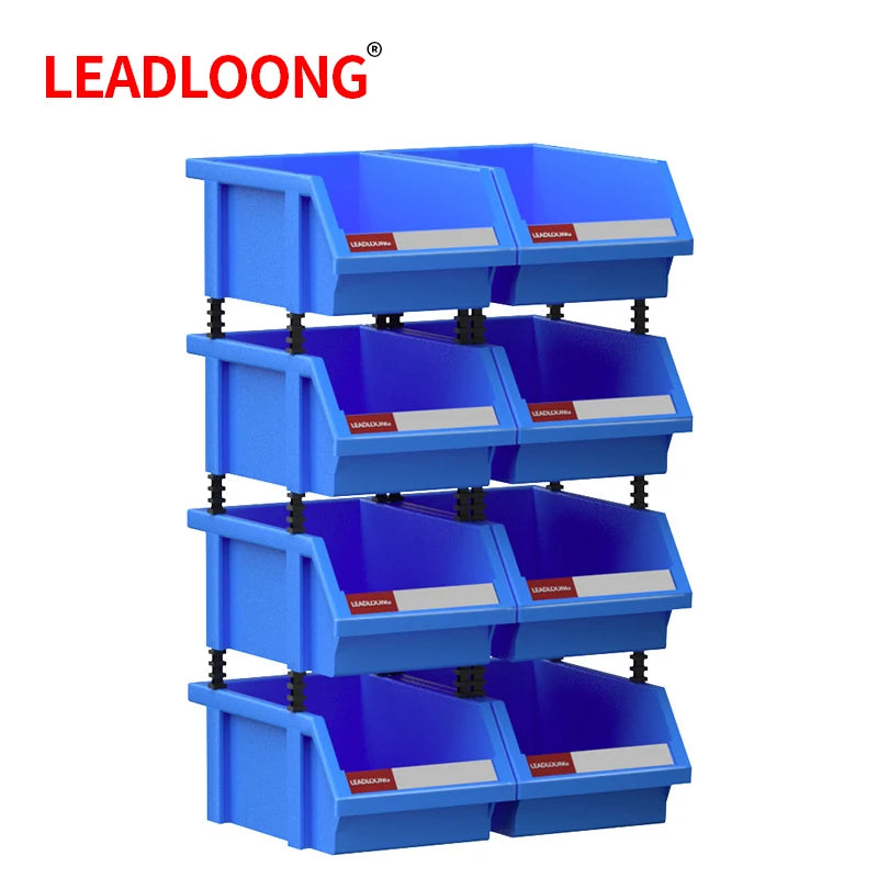 LEADLOONG X1 8pcs 180*120*80MM/7X4.7*3.1inch Garage Storage Box Plastic Stackable Storage Bins Parts Storage Organizer