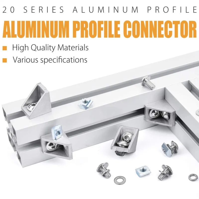 100PCS 2020 Aluminum Profile Connector Set: 20pcs Corner Bracket + 40pcs 20 Series M5 T-slot Nuts + 40pcs M5x8mm Hex Socket Cap