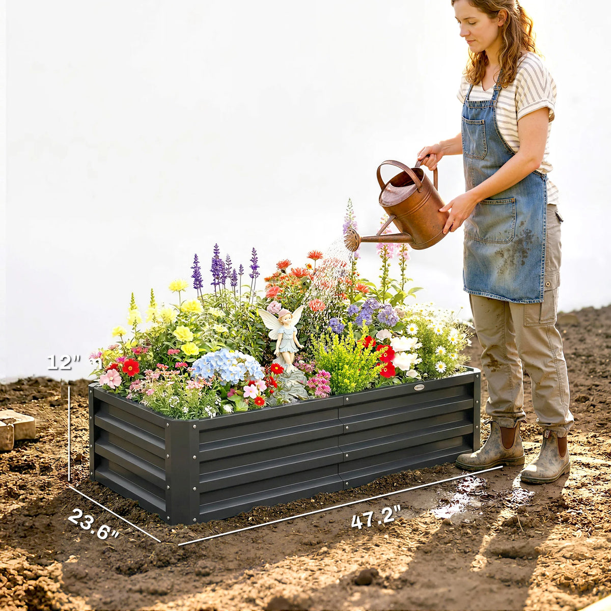 4' x 2' Raised Steel Garden Planter Bed for Vegetables, Herbs & Flowers, Grey