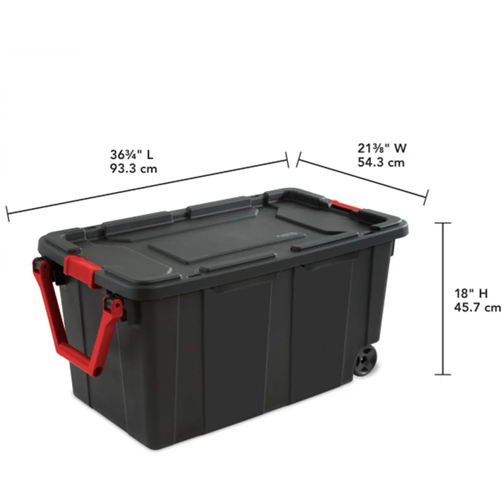 Heavy Duty 40 Gallon Wheeled Industrial Storage Tote, 4-Pack, Black Customized
