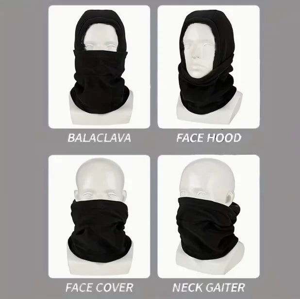 Large Upgraded Edition 2 Pieces, Autumn/Winter, Balaclava Hat, Windproof and Cold-Resistant Cap, Skull Cap Neck Cover Scarf, Outdoor Cycling, Hooded Scarf, Skiing and Cycling Hat, Unisex, Outdoor Sports Warm Head Cover, Fuzzy