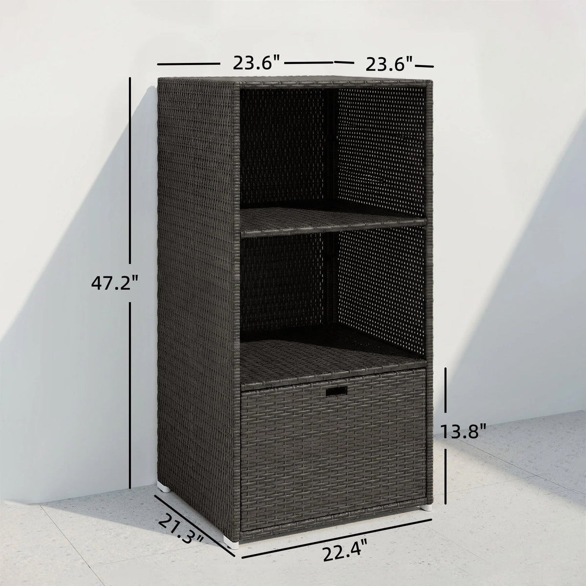 Outsunny PE Rattan Pool Towel Rack Basket with 2 Storage Shelves for Outdoor Garden Beach House