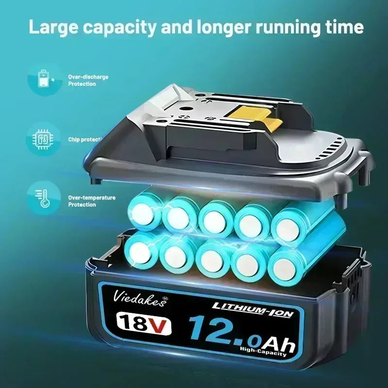 New 18V 12.0Ah Rechargeable Battery, for Makita Drill DGA404 DTW700 DHR202 DJV182 DDF487 Power Tool Battery, for Makita Battery