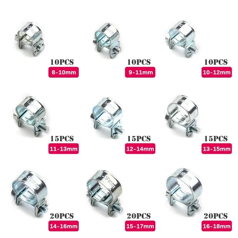 135/60Pcs Hose Clamp Double Ears Clamp 8-18mm Worm Drive Fuel Water Hose Pipe Clamps Clips Hose Fuel Clamps Assorted Kit