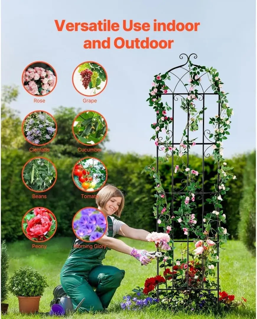 5 X 7 FT Trellis for Climbing Plants, Metal Garden Fence with Sturdy Grid Design, Heavy-Duty Outdoor Plant Support for Roses, Vines, Ivy, Cucumbers, Beans, Patio, Yard, Backyard, Garden Decor