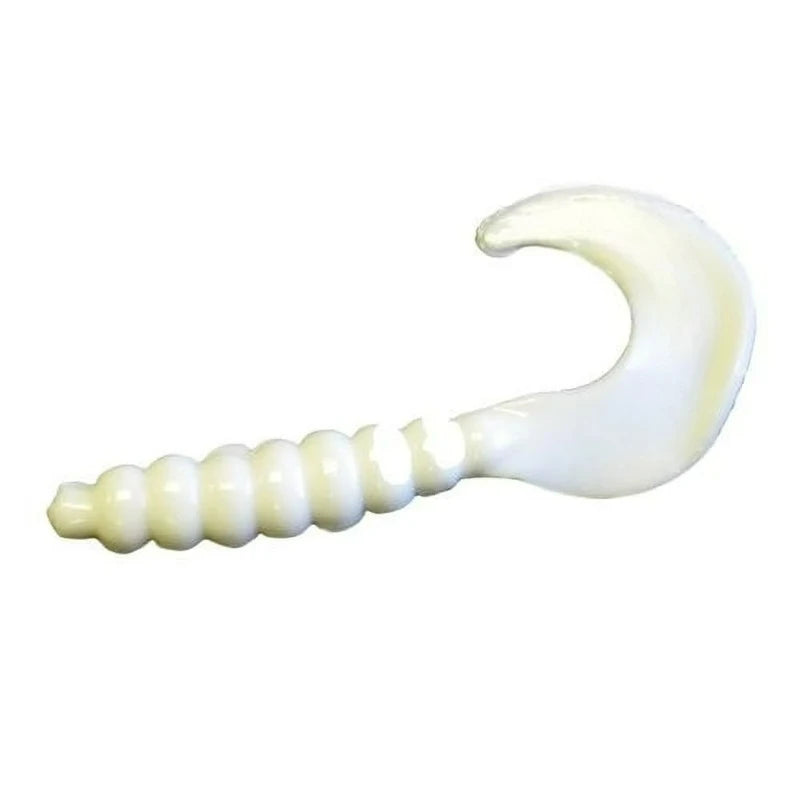 2 in. Soft Plastics Fishing Lure Grub, White, Lakes River, 10pk