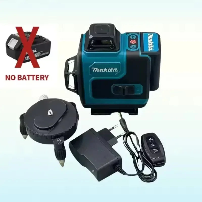 Makita Laser Level:Self-Leveling & Manual Modes,515nm Green Light,±4° Range,16 Lines,IP65,With Remote & Battery for Alignment