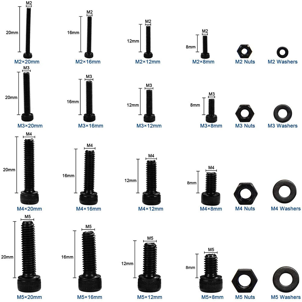 1060pcs M2 M3 M4 M5 Hex Socket Screw Set Carbon Steel Flat Round Cap Head Screws Bolts and Nuts Assortment Kit with Storage Box