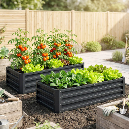 4' x 2' Raised Steel Garden Planter Bed for Vegetables, Herbs & Flowers, Grey