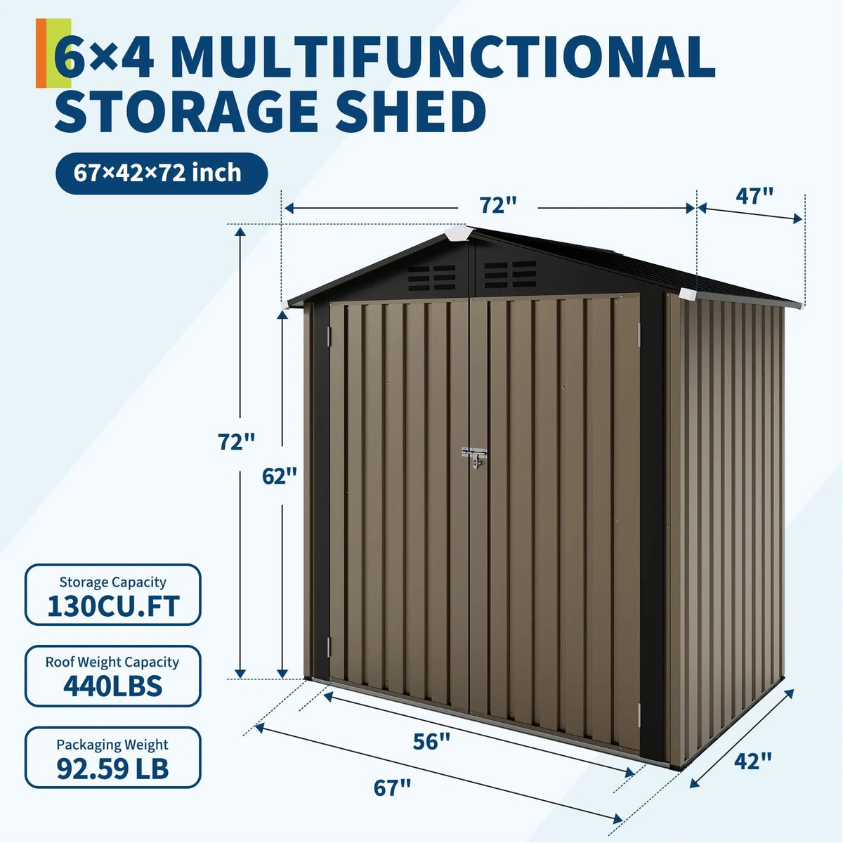 6x4FT Outdoor Metal Storage Shed, 130 Cu Ft Galvanized Steel Garden Tool Shed With Sloped Roof, Lockable Door, Window And Vent