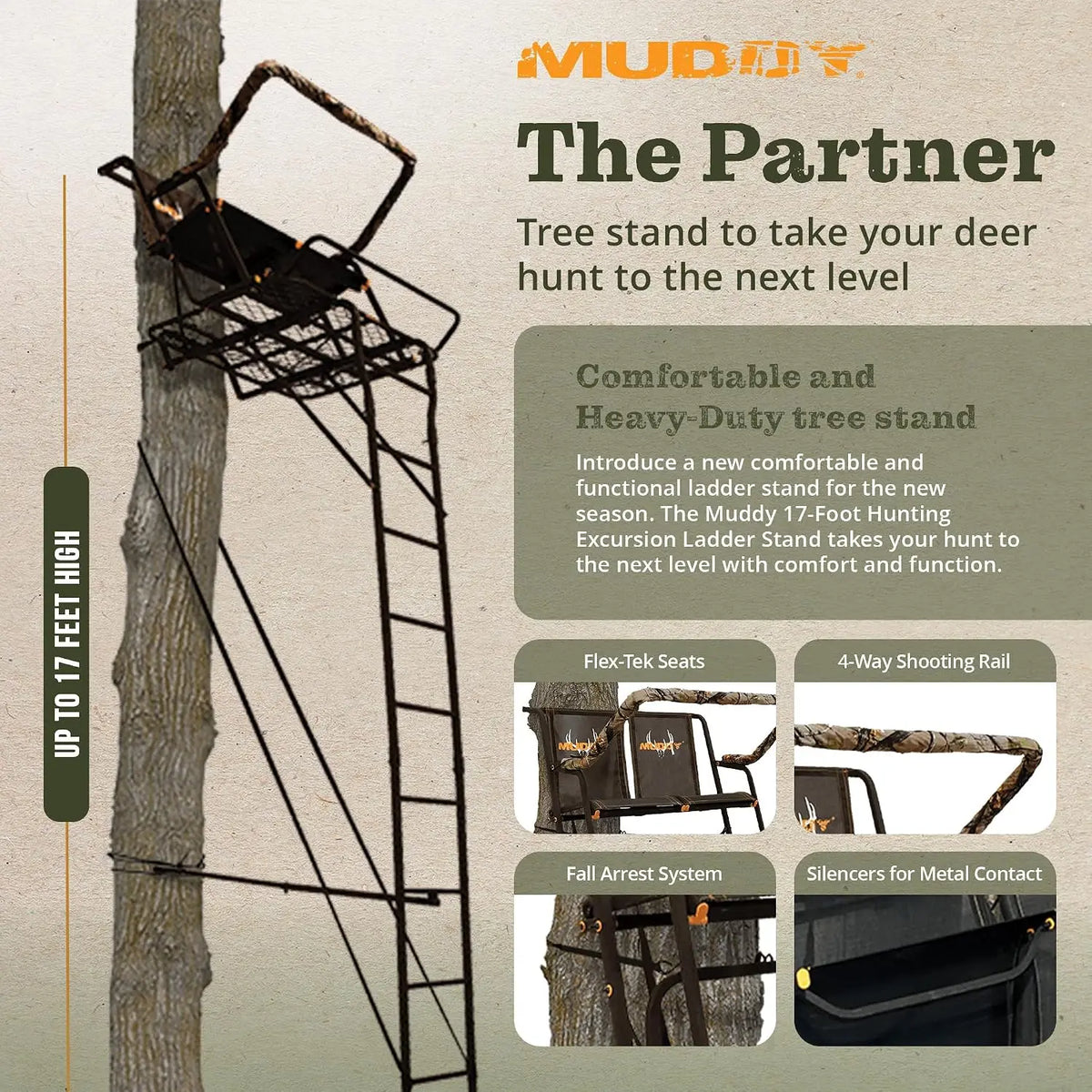 2-Person Ladder Tree Stand for Deer Hunting,17' Tall, Black, Custom