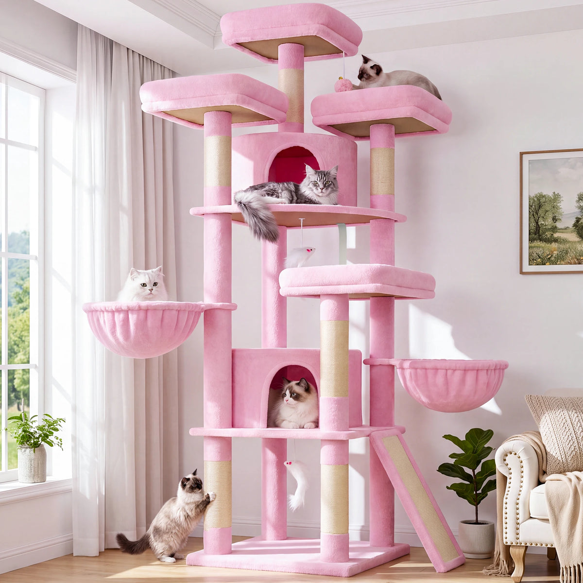 Globlazer  Large Cat Tree for Large Cats Multi-Level Big Cat Condo with Sisal Scratching Posts Hammocks