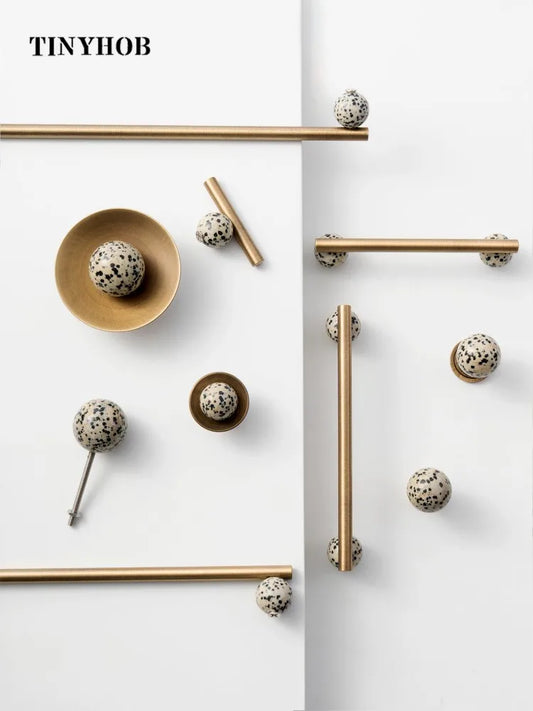 Tinyhob Nordic Art Handle / Natural Stone+ Bronze Handles and Knobs Drawer Pulls Kitchen Cabinet Knobs Furniture Hardware