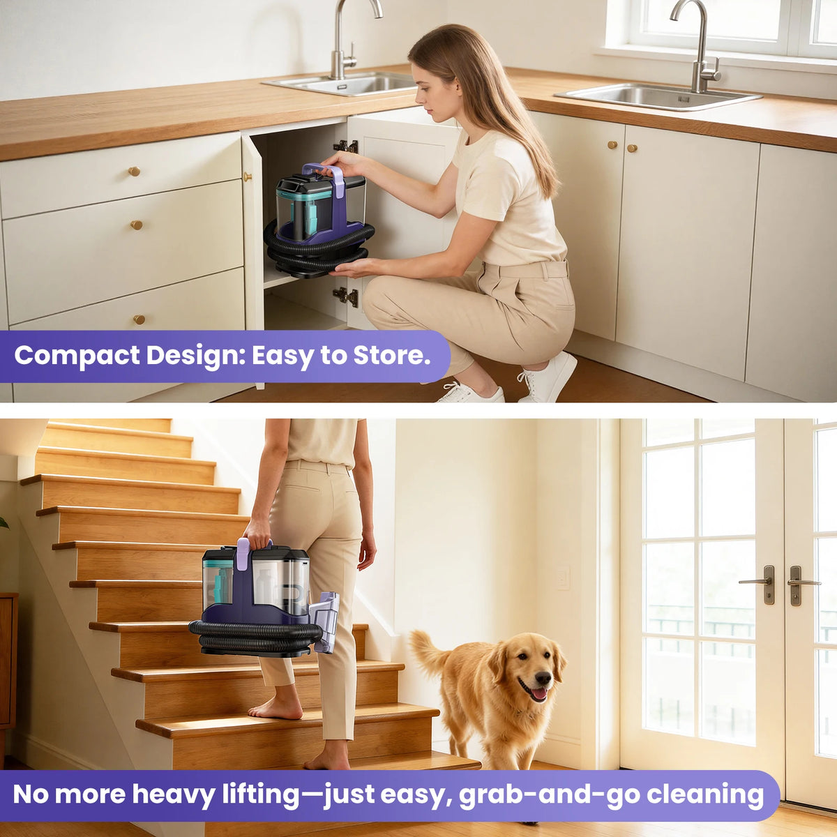 Portable Carpet Cleaner Machine Handheld Vacuum Wet Dry Powerful Suction for Sofa Curtain Car Seat Pet Hair