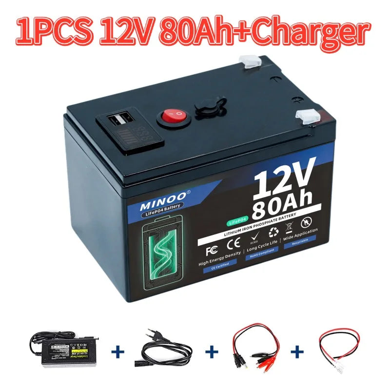 LiFePO4 12V 300AH 12V 200AH Battery Free Charger 12V Lithium Battery Built-In 300A BMS 6000+ Cycle For Solar RV Marine Energy