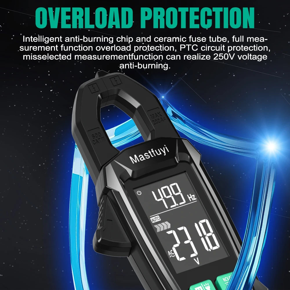 MASTFUYI AC Current Clamp Meter Digital 10000 Count Multimeter Ammeter Voltage Tester Car Amplifier Hz Capacitance NCV Ohm Tool