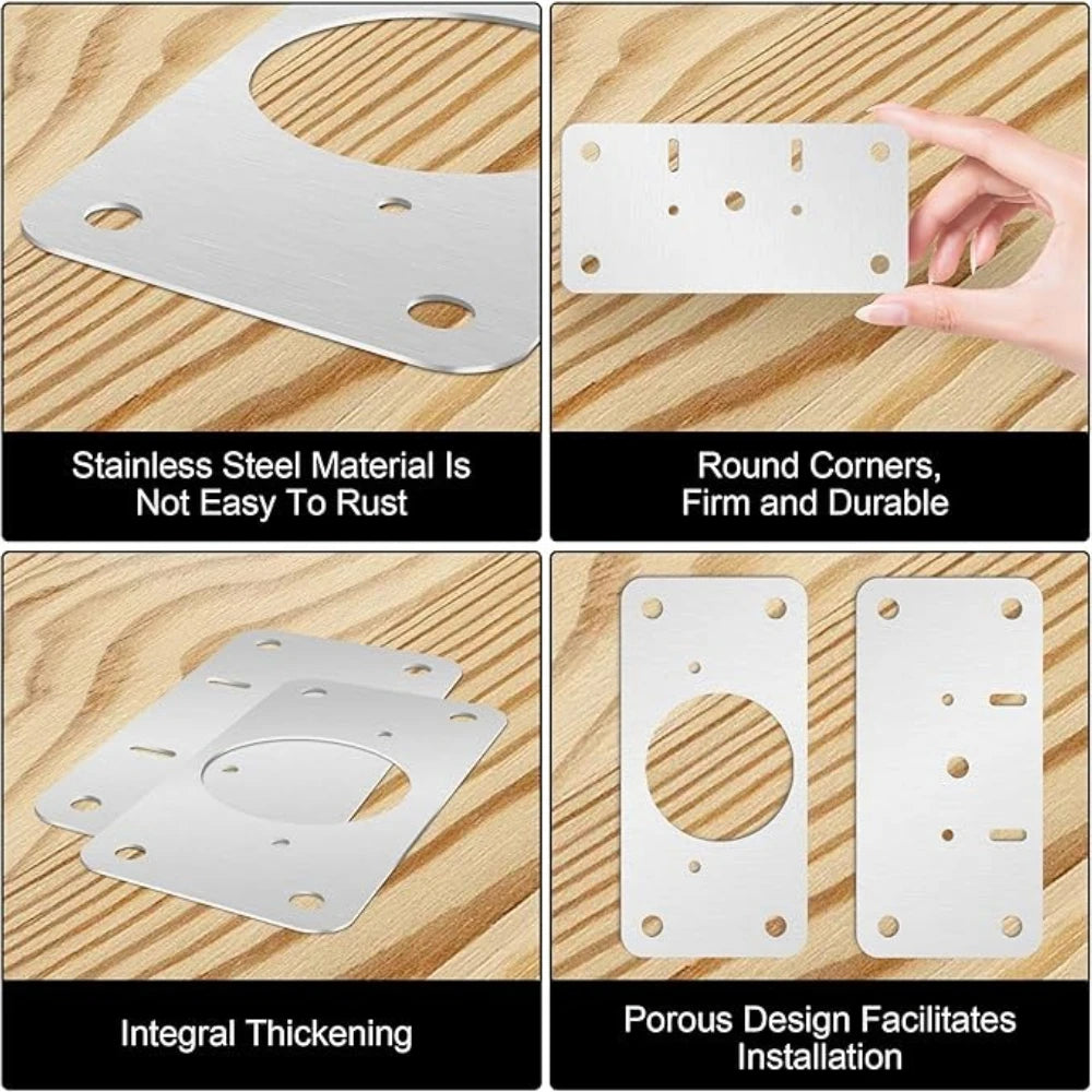 2-100Set Cabinet Hinge Repair Plate Kit Stainless Steel Door Hinge Mounting Plate Cabinet Door Hinges Repair Mount Tool
