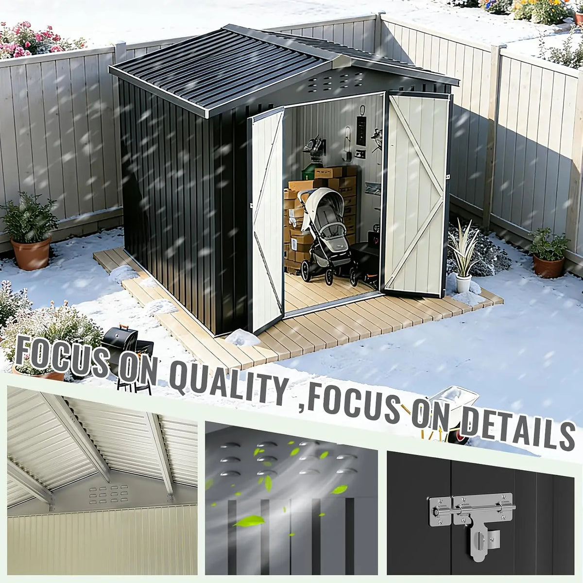 8 X 8 FT Metal Outdoor Storage Shed, Waterproof Garden Utility Shed with Lockable Door, All-Weather Storage Shelter for, Custom