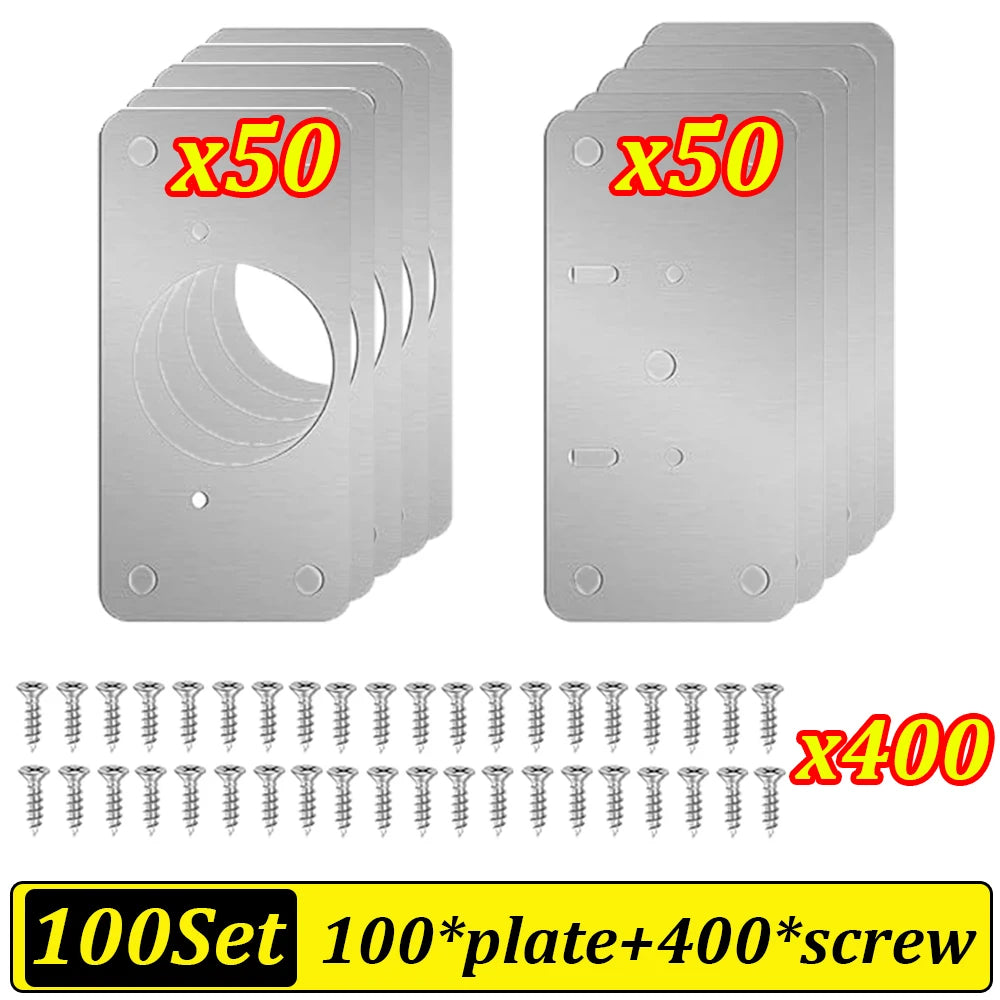2-100Set Cabinet Hinge Repair Plate Kit Stainless Steel Door Hinge Mounting Plate Cabinet Door Hinges Repair Mount Tool