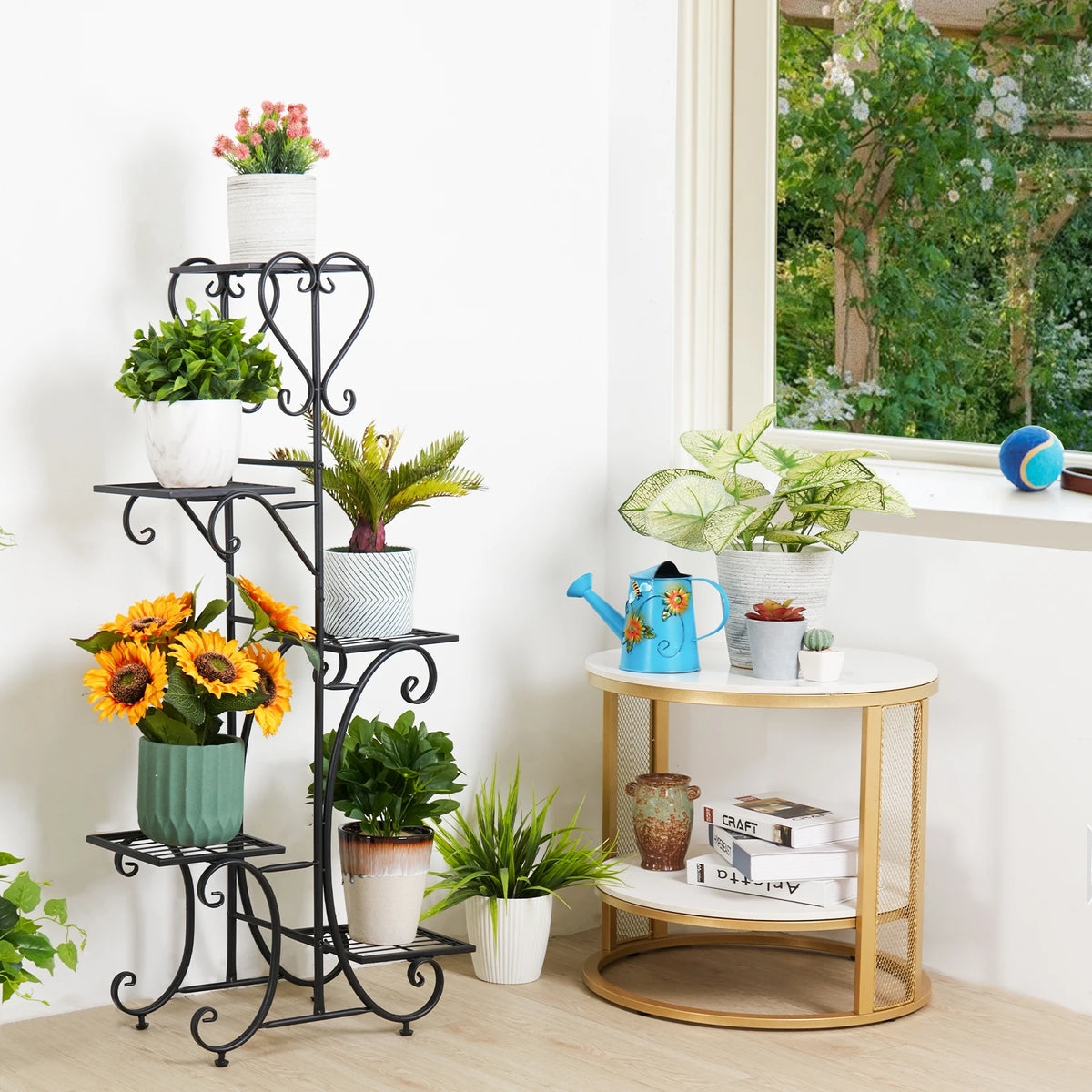 Various Styles Wood/Metal Plant Stand Flower Pots Display Holder Garden Shelf Shelving for Patio Balcony Living Room