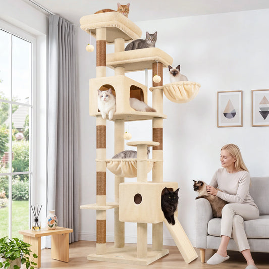 Globlazer 80" Large Cat Tree Tower for Indoor Cats, Multi-Level Cat Climbing Activity Center with 2 Condos, 2 Hammocks, 3 Perches, Sisal Scratching Posts for 2-3 Medium Large Cats