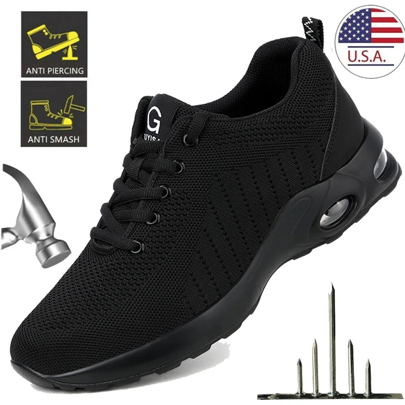 Industrial Steel Toe Safety Shoes Mens Lightweight Breathable Work Boots Anti-smash Puncture Resistant Construction Work Shoes